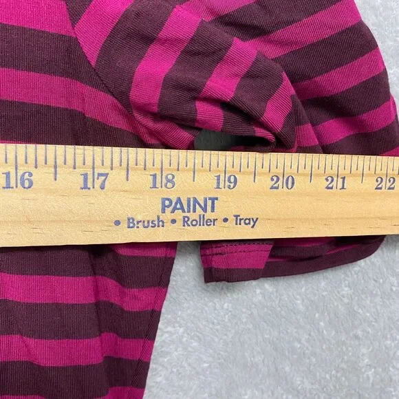 Talbots Shirt Womens Medium Pink Stripe Bow Tie Short Sleeve Pullover Stretch - Picture 8 of 9